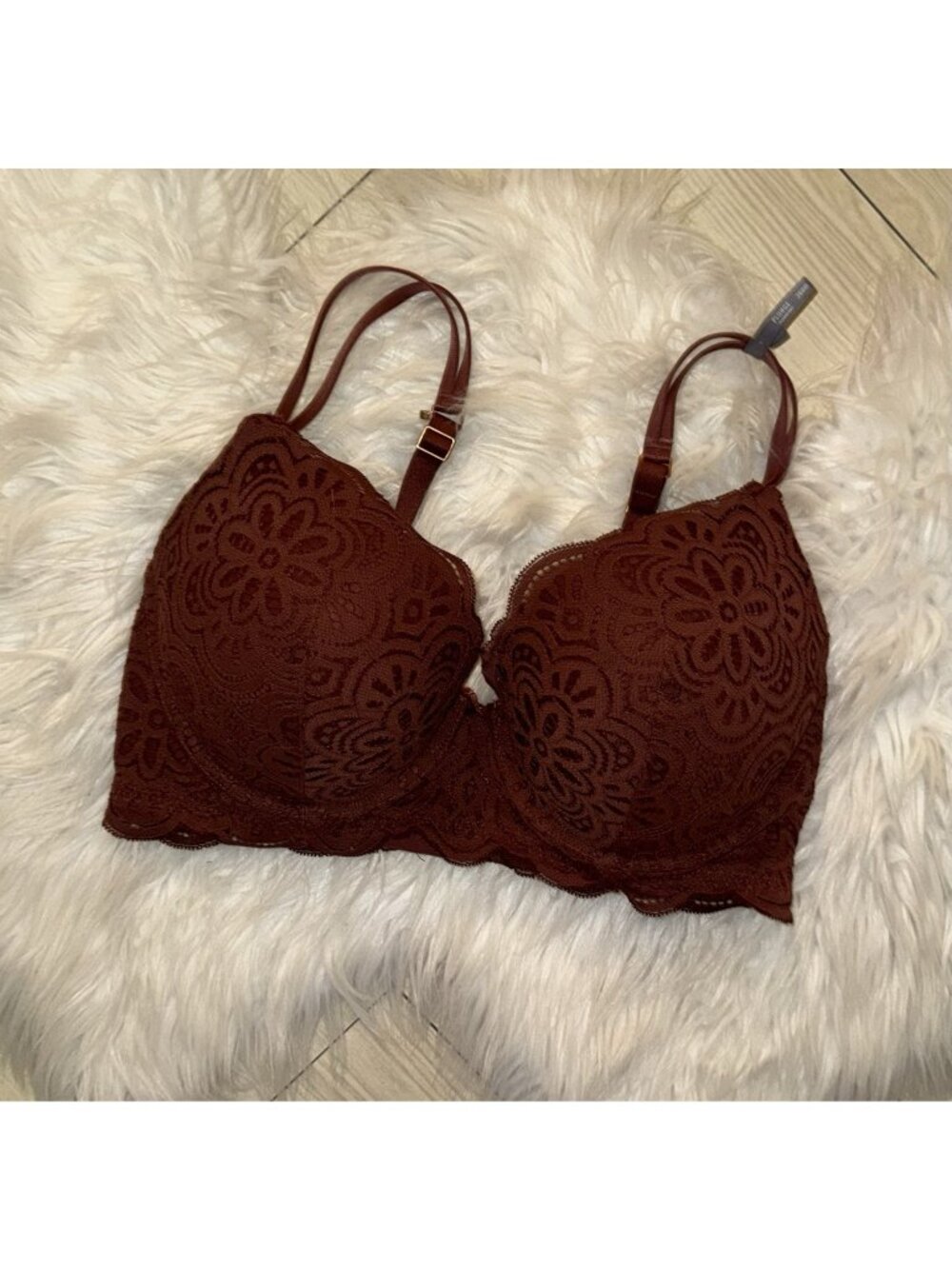 Aerie Plunge Bra Lace Padded Underwire Floral Womens 36DD Brick Red New - Picture 1 of 6